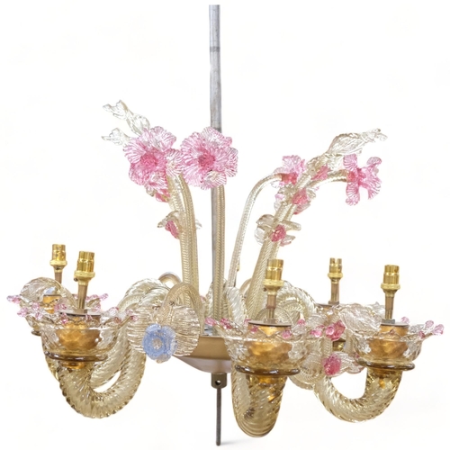 266 - A large Murano glass 6-branch chandelier, with cut-glass internal display (A/F condition)