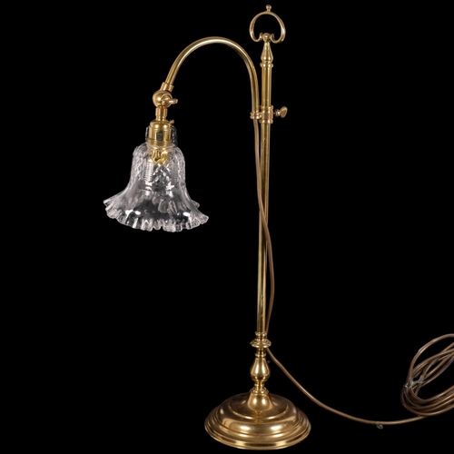 268 - A brass telescopic student's desk lamp, with frilled glass shade, height not extended 60cm