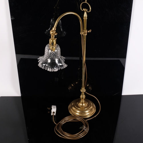 268 - A brass telescopic student's desk lamp, with frilled glass shade, height not extended 60cm