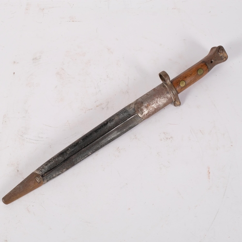 89 - An 1888 British Lee Metford bayonet and scabbard, blade length 32cm, overall length 42cm