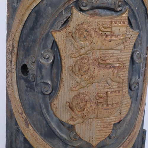 98 - An Antique cast-iron demi-lune Cinque Ports coat of arms, H53cm