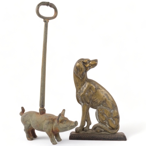 695 - A cast-brass hound figure doorstop, and an iron pig doorstop, H52cm