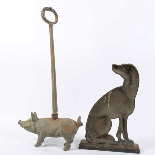 695 - A cast-brass hound figure doorstop, and an iron pig doorstop, H52cm