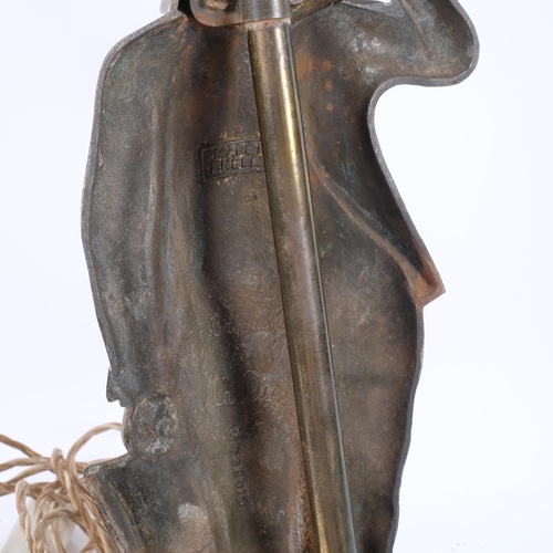 696 - A brass Mr Pickwick figure table lamp and shade, H74cm overall