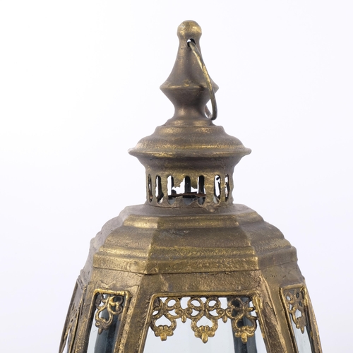 707 - Vintage painted metal candle lantern on 4 feet, H46cm