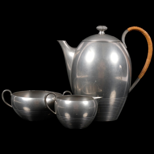 719 - JUST ANDERSEN, Denmark, an Art Deco pewter coffee set, model 2158/59, makers marks to base, tallest ... 