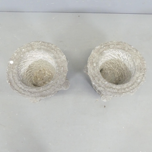 14 - A pair of bluestone faux bois pots. 28x25cm.