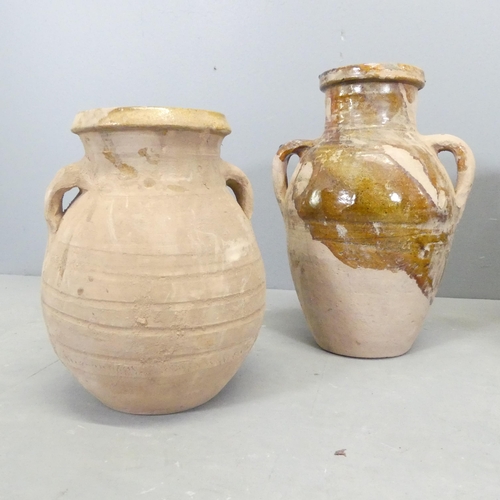 15 - WITHDRAWN - Five various French terracotta drip-glazed confit pots. Tallest 34cm.