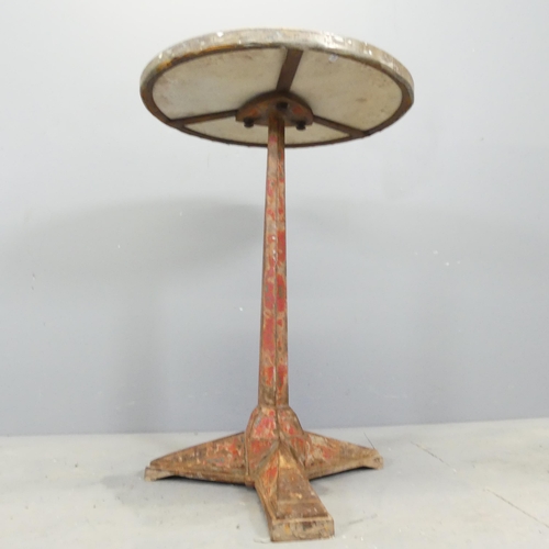 62 - FISCHEL - French marble topped bistro table on cast iron base in the Art Deco manner, with cast make... 