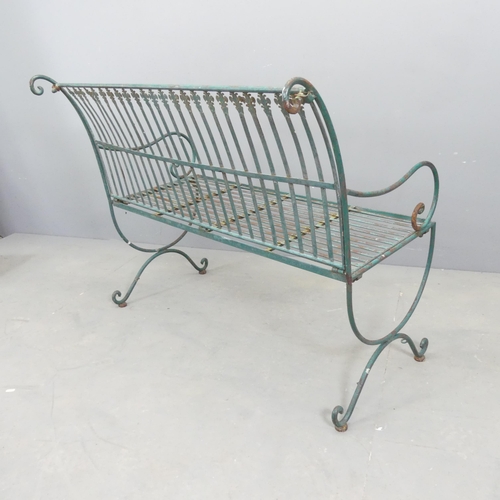 67 - A painted and weathered iron garden bench. 103x85x60cm.