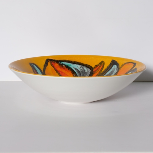 169 - Poole Pottery, a Delphis centre bowl, shape 40, painted by ANGELA  WYBURGH c.1968, makers mark to ba... 