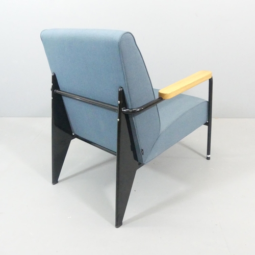 324 - JEAN PROUVE, a Fauteuil de Salon lounge chair by Vitra, the black painted steel frame with slate blu... 