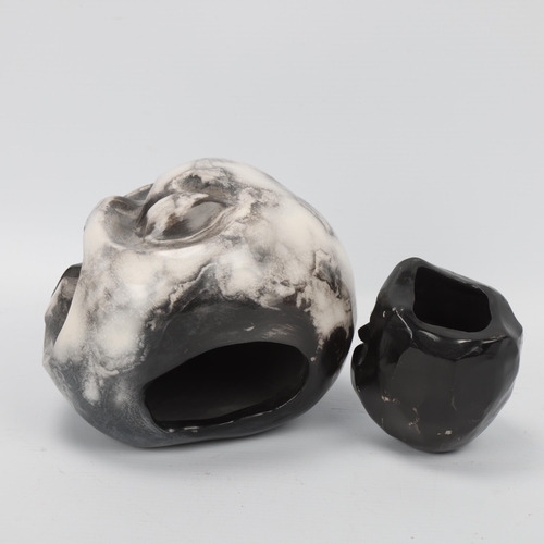 102 - JOHN EVANS / JANET BRANSCOMBE, two ceramic sculpted face vessels, both with burnished finish, makers... 