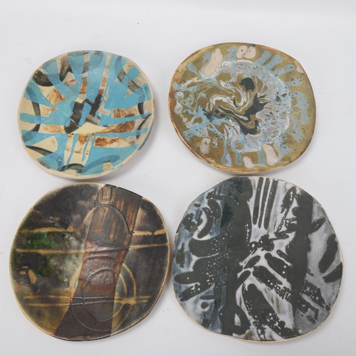 104 - JANE ABBOTT , a set of 5 slab ceramic plates, glaze notes to back, largest diameter 17cm