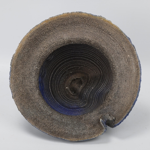 116 - DAVID HOWARD JONES (b.1953), a thrown and altered raku vessel, blue metallic glaze to interior and d... 