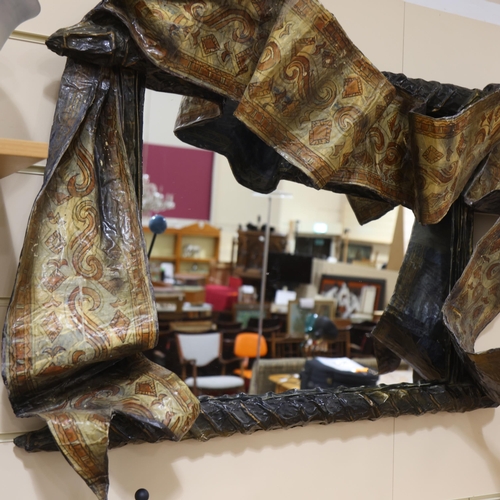 125 - A late 20th century mirror with hand made papier mache frame, bronzed painted surround with gilded 