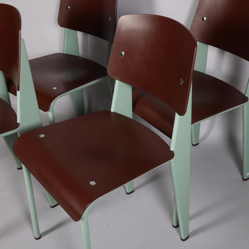 130 - JEAN PROUVE - A set of four Vitra Standard SP chairs, marron seat on mint base, with maker's labels ... 