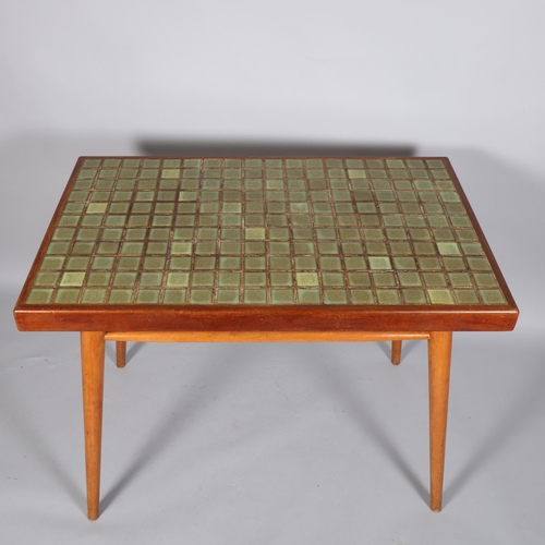 140 - A 1950's Italian style teak tile-top kitchen or dining table, on beech frame, height 76cm, top 100 x... 