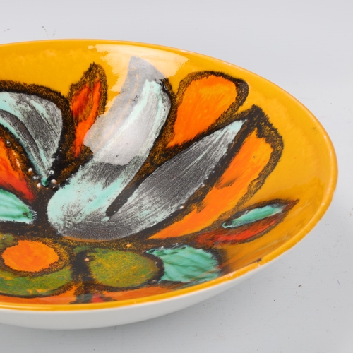 169 - Poole Pottery, a Delphis centre bowl, shape 40, painted by ANGELA  WYBURGH c.1968, makers mark to ba... 