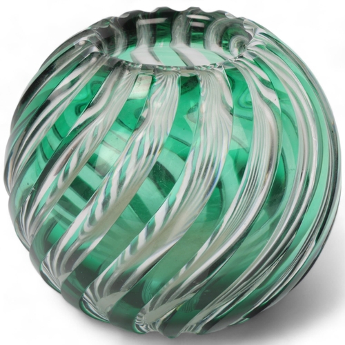 184 - ELIS BERGH for Kosta, a 1930s' globular vase, overlaid in green and cut in spiral pattern, signed Ko... 