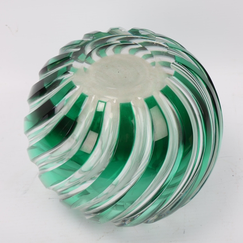 184 - ELIS BERGH for Kosta, a 1930s' globular vase, overlaid in green and cut in spiral pattern, signed Ko... 