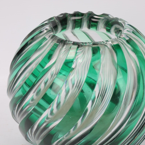 184 - ELIS BERGH for Kosta, a 1930s' globular vase, overlaid in green and cut in spiral pattern, signed Ko... 