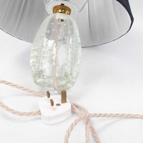 194 - A Murano glass lamp, with clear bubble glass base and black fabric shade, overall height 27cm