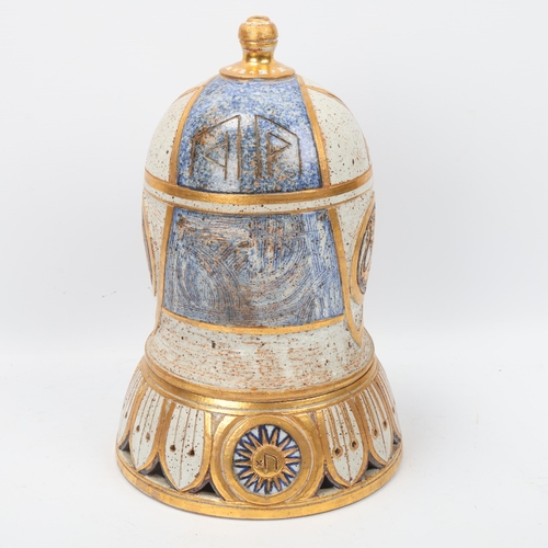 199 - IAN PATTERSON, Black Mountain Pottery, Wales, a stoneware lantern and base with gilded glaze decorat... 