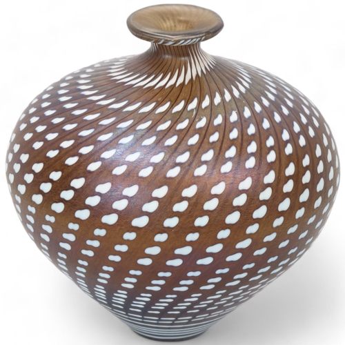 201 - BERTIL VALLIEN for Kosta Boda, an Artist Collection Swirl pattern smoked iridescent glass vase, sign... 