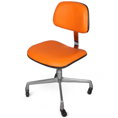 206 - CHARLES EAMES, a rare Herman Miller EC228 secretarial chair, 1971, with orange leather upholstery, w... 