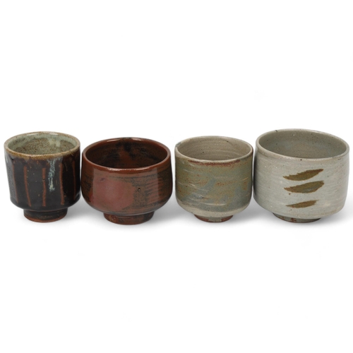 212 - 4 St Ives/Leach Pottery tea-bowls,  all with makers marks, 2 chawan, 2 yunomi, tallest 9cm