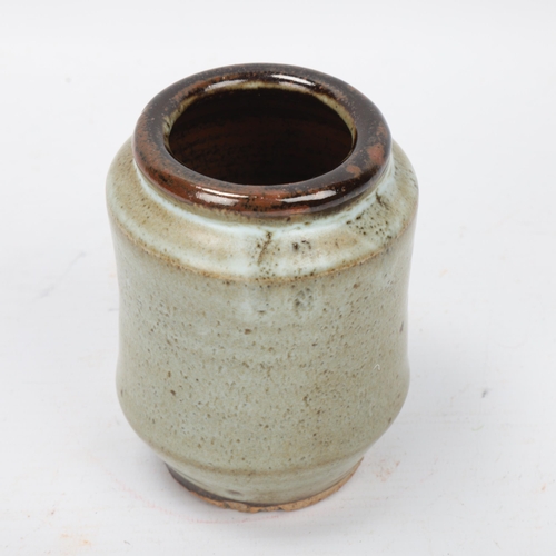 218 - DAVID LEACH (1911-2005), Lowerdown Pottery, a tenmoku and grey glaze brushpot, DL and Lowerdown mark... 