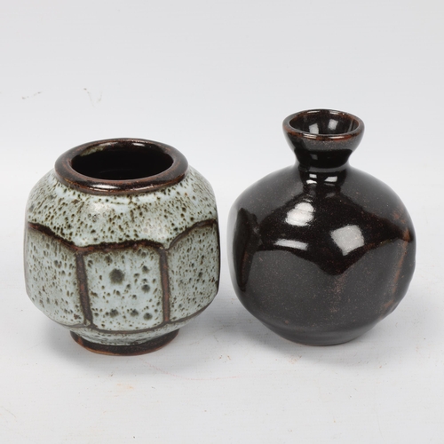 219 - DAVID LEACH (1911-2005), two small facet cut studio pottery vases, both with makers marks to base, t... 