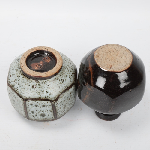 219 - DAVID LEACH (1911-2005), two small facet cut studio pottery vases, both with makers marks to base, t... 