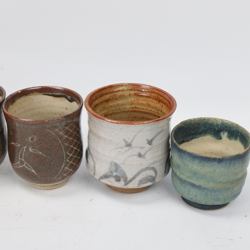 226 - Six studio pottery tea bowls / yunomi, 2 CHRIS LEWIS, South Heighton Pottery (unmarked), 2 KAREN ANN... 