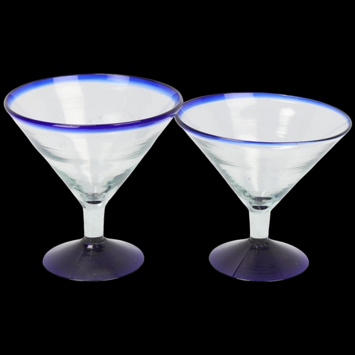 241 - Two similar 1930s' Martini glasses, with blue rim and base, tallest 14cm