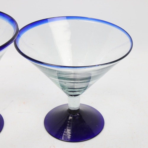 241 - Two similar 1930s' Martini glasses, with blue rim and base, tallest 14cm