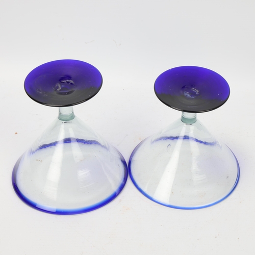 241 - Two similar 1930s' Martini glasses, with blue rim and base, tallest 14cm