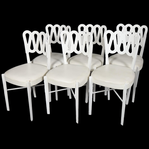 254 - GIO PONTI, Italy, a set of 6 Montina 969 chairs in white lacquered wood with leather upholstery, des... 