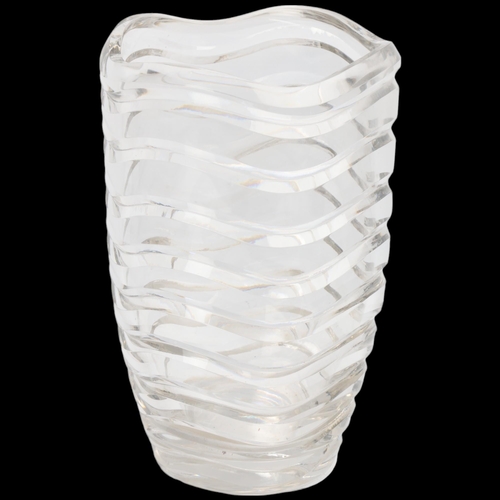 266 - KEITH MURRAY for Royal Brierley, a large wave pattern crystal vase, makers mark to base, height 24cm