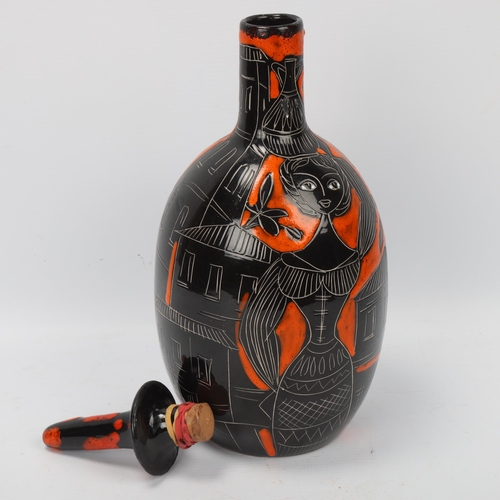 274 - A mid 20th century Italian sgraffito decorated decanter and stopper, makers mark to base 8247 Italy,... 