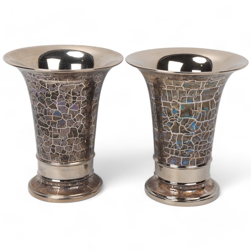 277 - CAROLINE & STEPHEN ATKINSON-JONES, a pair of slip-cast trumpet vases, with silver lustre glaze, sign... 