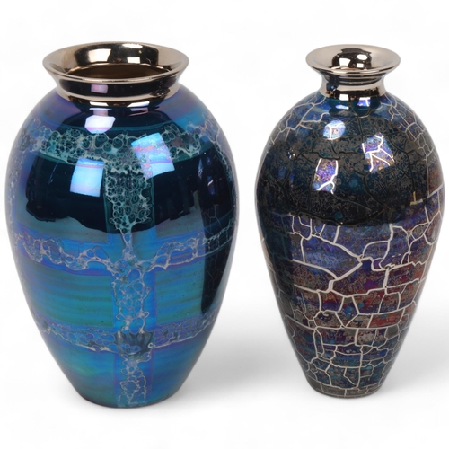 284 - CAROLINE & STEPHEN ATKINSON-JONES, two slip-cast vases, with silver lustre glaze, signed to base, ta... 