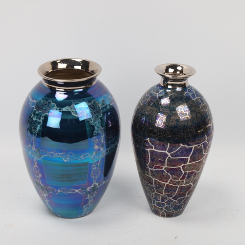 284 - CAROLINE & STEPHEN ATKINSON-JONES, two slip-cast vases, with silver lustre glaze, signed to base, ta... 