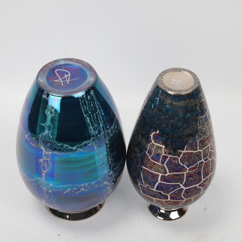 284 - CAROLINE & STEPHEN ATKINSON-JONES, two slip-cast vases, with silver lustre glaze, signed to base, ta... 