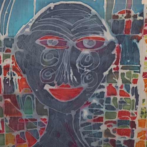 286 - CHARLOTTE KEENE, batik on stretcher, abstract faces, signed and dated 2004,