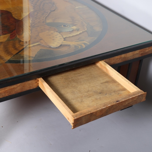 288 - CHARLES SMITH (1947-2017), a 1970s' hand made coffee table, with plywood eagle design under glass, s... 