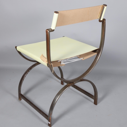 289 - AMBROSE HEAL, a rare 1930s Art Deco or modernist curule chair in oval section tubular steel with lat... 