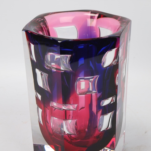 292 - OLLE ALBERIUS for Orrefors, an ariel glass vase, red and blue glass with geometric air pockets, 1988... 