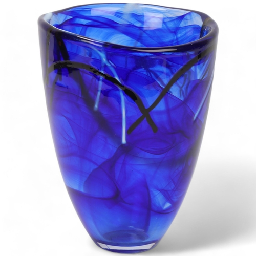 293 - ANNA EHRNER for Kosta Boda, a cobalt blue patterned glass vase, etched makers mark to base, height 2... 